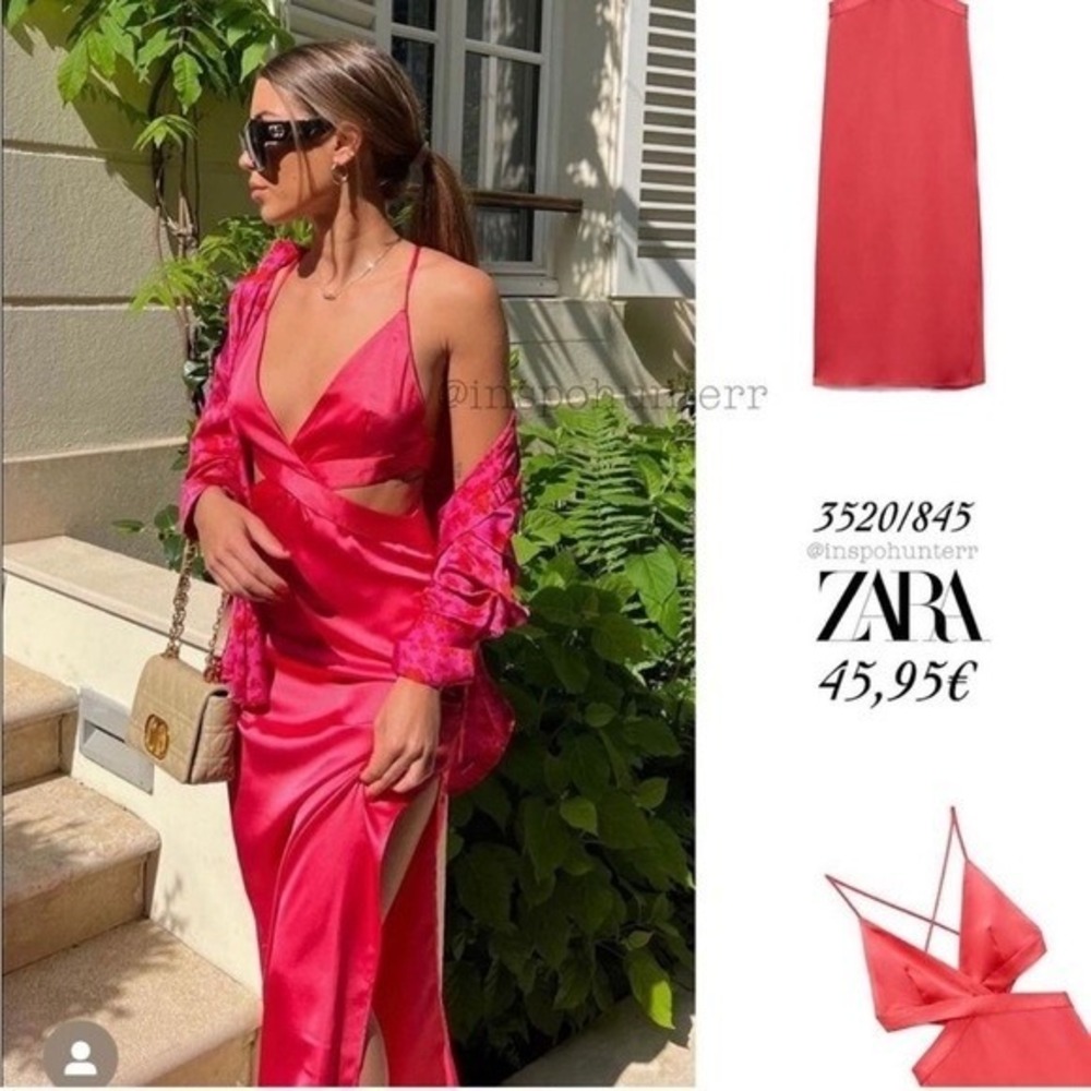 NWT ZARA Blogger‎ Fav SATIN DRESS WITH CUT-OUT DETAIL CORAL PINK 3520/845 Small
